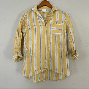 J. Jill Linen Yellow Striped Button Down Blouse XS